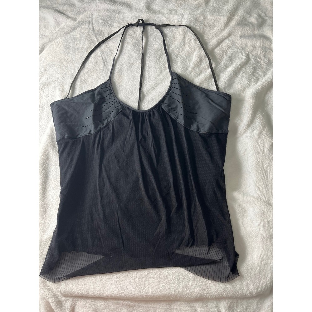 Colcci Black Beaded Sheer Pleated Camisole Top Womens Large Made in Brazil